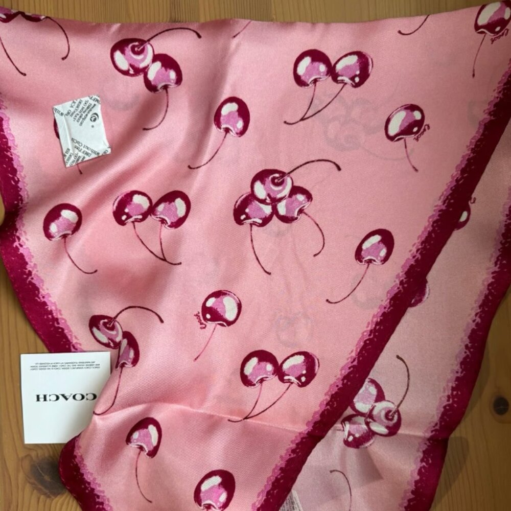 ๐ Coach Airbrushed Cherry Print Silk Diamond Scarf - Picture 3 of 5
